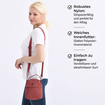 Nylon Crossbody Tasche in Ziegelrot mit Rei&szlig;verschluss
