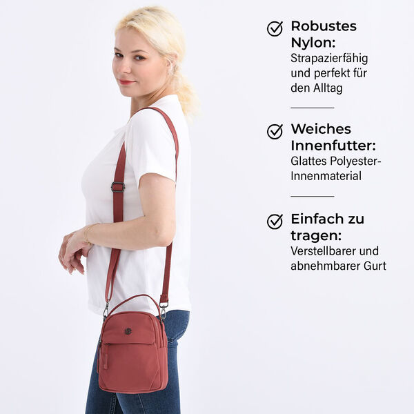 Nylon Crossbody Tasche in Ziegelrot mit Reißverschluss image number 3