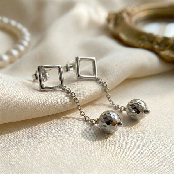 Geometrische Kugel Ohrh&auml;nger, 925 Silber image number 1