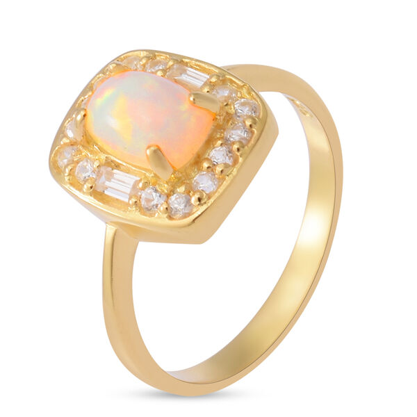 Nat&uuml;rlicher &Auml;thiopischer Opal und Zirkon Halo Ring 925 Silber vergoldet  ca. 0,89 ct image number 3