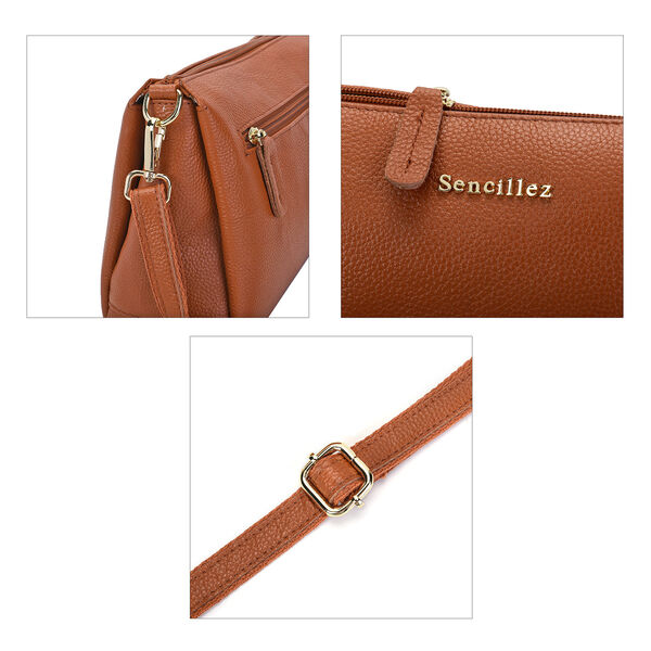 Sencillez Crossbody Tasche aus echtem Leder,  Größe 28x9x17 cm, Braun image number 3