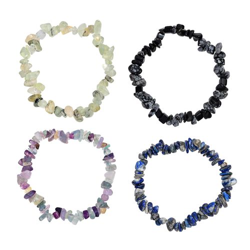 4er-Set - Flexible Prehnit, mehrfarbige Fluorit, Schneeflocken Glasachat und Lapislazuli-Armbänder - 325 ct. image number 0