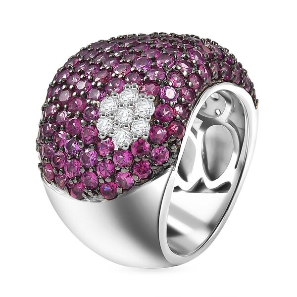 D'Joy Weißer Zirkon, Natürlicher Rhodolith Granat Ring 925 Silber rhodiniert (Größe 18.00) ca. 8.33 ct image number 4