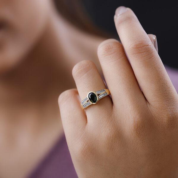 Nat&uuml;rlicher Chromdiopsid, wei&szlig;er Zirkon Ring, 925 Silber vergoldet (Gr&ouml;&szlig;e 17.00), ca. 0.95 ct image number 3