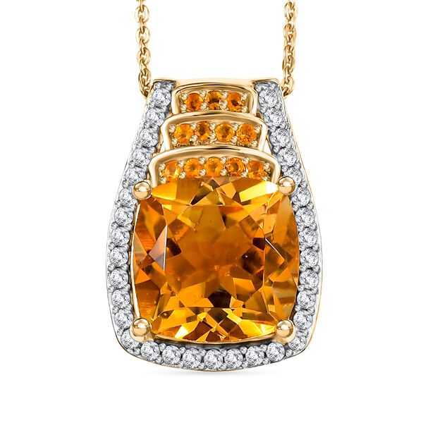 D'joy AA Serra Gaucha Citrin, Moissanit Anh&auml;nger mit Kette (ca. 50 cm) 925 Silber 750 Gelbgold Vermeil ca. 5,56 ct.