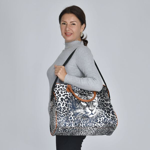 Handtasche mit Leopardenmuster, Weiß und Schwarz image number 2