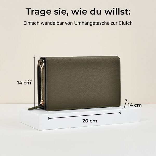 Crossbody-Tasche mit Überschlag, Gliederriemen und RFID-Schutz, 20x4x14 cm, Grün image number 5