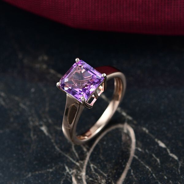 D'Joy ASSCHER-SCHLIFF AAA Rose De France Amethyst Ring 925 Silber 750 rosévergoldet (Größe 18.00) ca. 2.53 ct image number 2