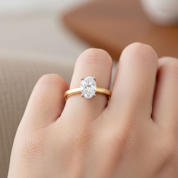 LUXURIANT SGL zertifizierter SI-GH Labor Oval-Diamant Ring, 925 Silber 750 Gelbgold Vermeil - 1 ct. image number 3