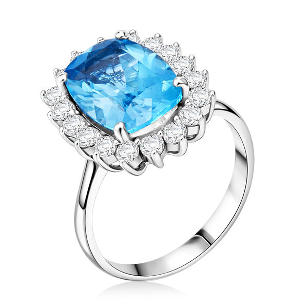 Blauer Topas und wei&szlig;er Zirkon-Ring, 925 Silber platiniert  ca. 10,13 ct image number 5