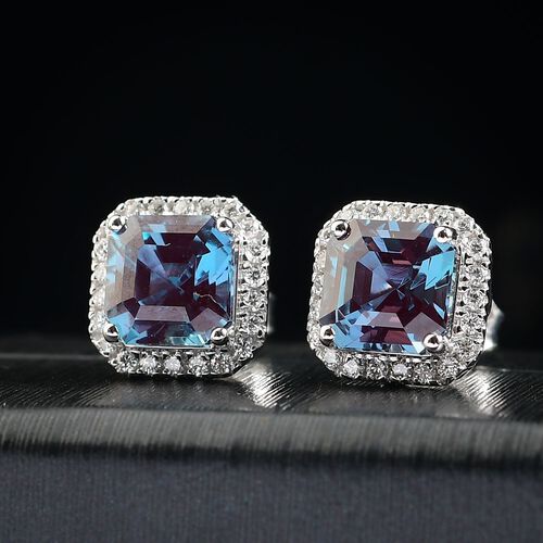 LUXURIANT DIAMOND- zertifiziert und geprüft AAA Labor Alexandrit und Labor Diamant Ohrringe in 417 Weißgold - 4,35 ct. image number 1
