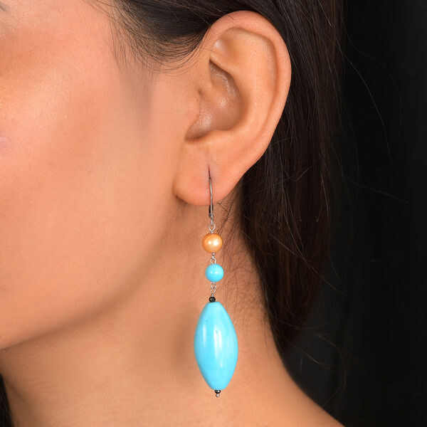 EverTrue blaue gef&auml;rbte Magnesit und gelbe gef&auml;rbte Perle Ohrringe -  62,80 ct. image number 2