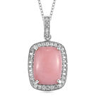 Nat&uuml;rlicher Peruanischer Rosa-Opal und wei&szlig;er Zirkon-Anh&auml;nger mit Kette, 925 Silber platiniert ca. 8.92 ct