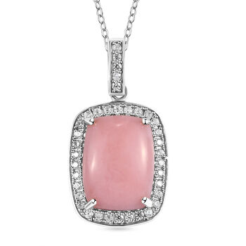 Nat&uuml;rlicher Peruanischer Rosa-Opal und wei&szlig;er Zirkon-Anh&auml;nger mit Kette, 925 Silber platiniert ca. 8.92 ct