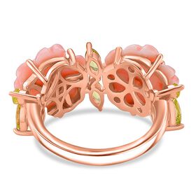 D'Joy Natürliche Rosa Königsmuschel Perle, Rosa Amethyst, Peridot Ring 925 Silber Roségold Vermeil (Größe 16.00)