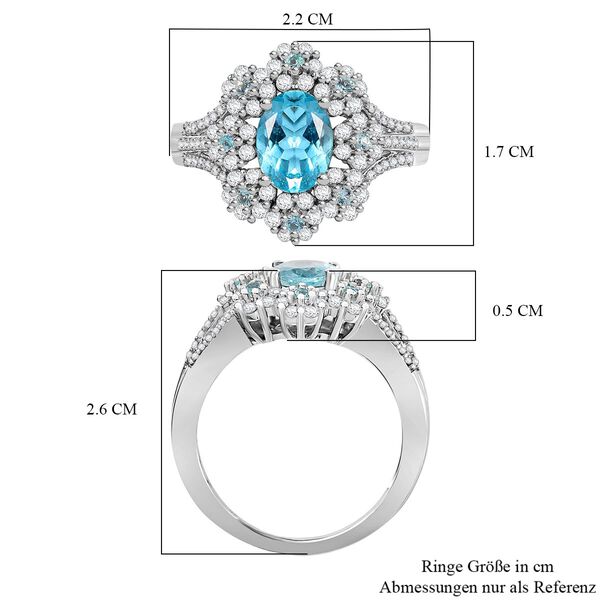 Djoy AAA Betroka Blauer Apatit Ring 925 Silber rhodiniert (Gr&ouml;&szlig;e 21.00) ca. 2.06 ct image number 6