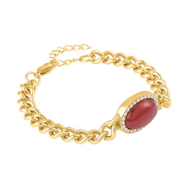 Gef&auml;rbter roter Achat, wei&szlig;er Kristall Armband, ca. 19 cm Reiner Edelstahl,nca. 10.01 ct image number 4