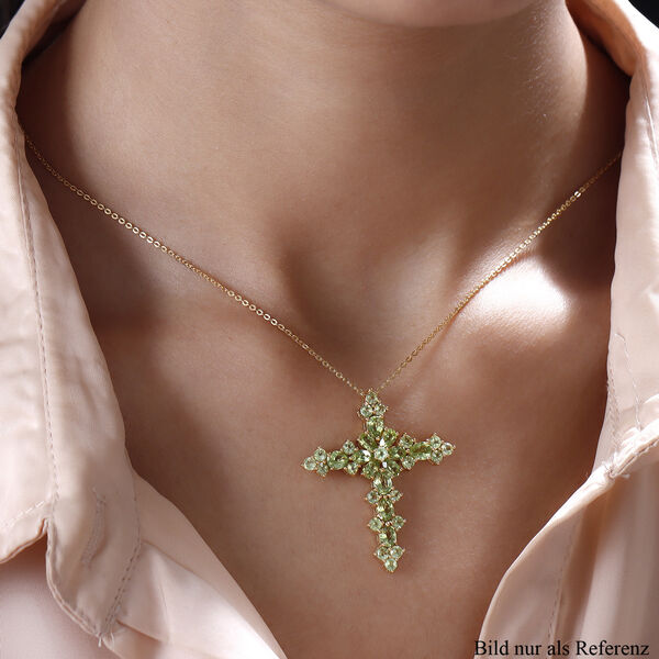 Peridot Kreuz-Anh&auml;nger mit Kette in Silber, 5,55 ct. image number 2
