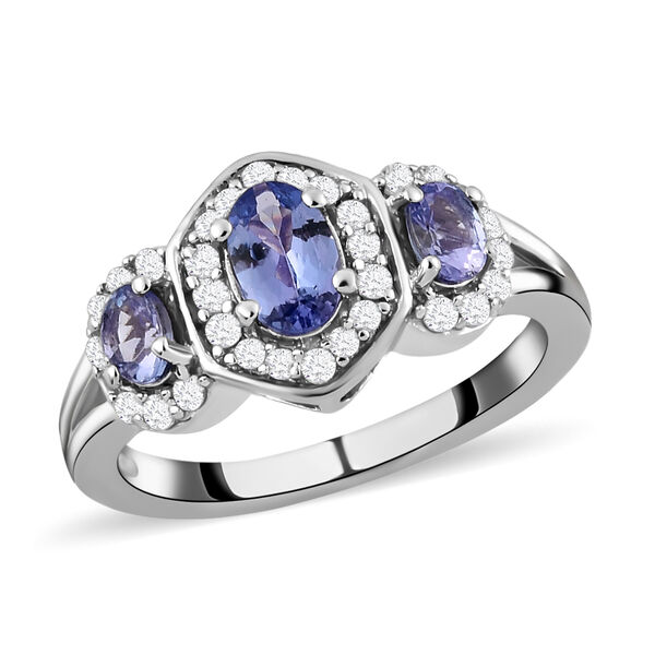 Tansanit und wei&szlig;er Zirkon-Ring, 925 Silber platiniert  ca. 1,08 ct image number 4