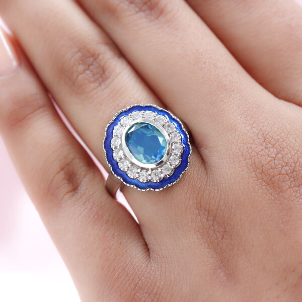 Pfau Triplett Quarz und Zirkon Ring 925 Silber platiniert image number 3