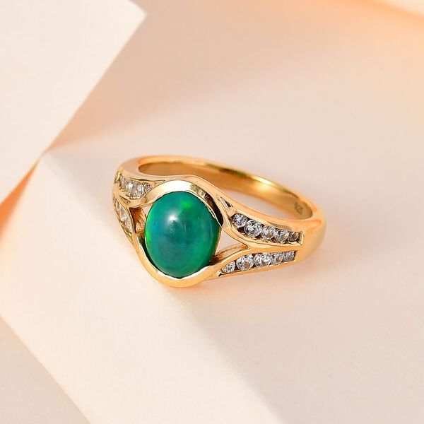 AA gr&uuml;ner &auml;thiopischer Welo Opal und Zirkon-Ring - 1,42 ct. image number 2
