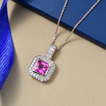 LUXURIANT AAA Labor Rosa Saphir und Labor Diamant Anh&auml;nger mit 50cm Kette - 2,63 ct.