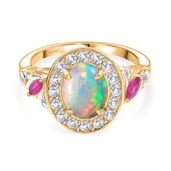 D'Joy nat&uuml;rlicher, &auml;thiopischer Welo Opal, afrikanischer Rubin und Zirkon Ring - 2 ct.