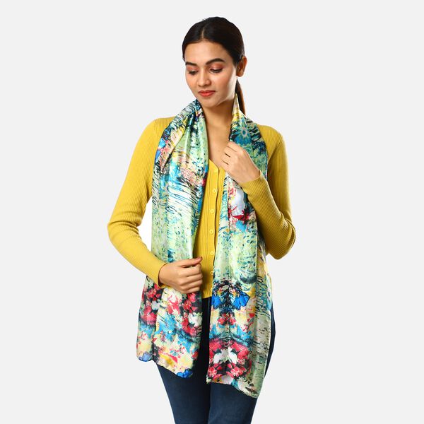 100% nat&uuml;rlicher Satin Seiden Schal, Hellgr&uuml;n und Mehrfarbig image number 2