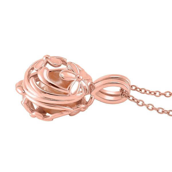 Pfirsich Edison-Perle Anh&auml;nger mit Kette, Blumen-Cage-Design, ca. (10-12mm), Messing und Edelstahl, Ros&eacute;farben image number 3