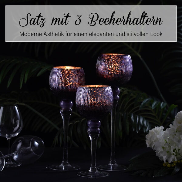 3-teiliges Kelchkerzenhalter Set in lila image number 2