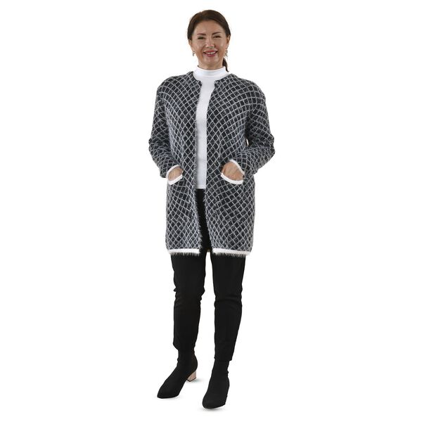 Kuschelig weicher und langer Cardigan mit Taschen, One Size, Karomuster