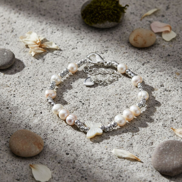 Weiße Muschelkernperle, Weiße Süßwasser Perle Armband ca. 15.25 cm Nickelfreies Messing Standard image number 1