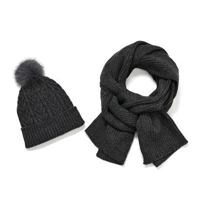 Scarf /hat

Material:22% polyester 26% nylon 52% Acrylic 
size : Hat: 20cmX21cm
Scarf: 185cmX30cm
weight:159 gColor:dark grey 