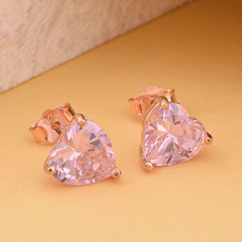 Rosa Zirkonia Herz Ohrstecker, 925 Silber ros&eacute;vergoldet ca. 5.70 ct