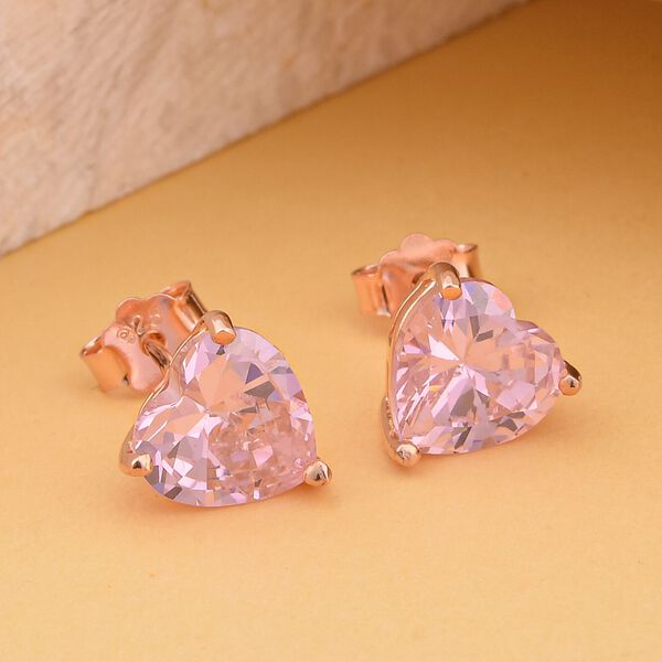 Rosa Zirkonia Herz Ohrstecker, 925 Silber ros&eacute;vergoldet ca. 5.70 ct image number 2