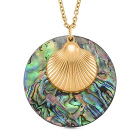 Abalone Muschel Jakobsmuschel-Design Anhänger mit Kette, Reiner Edelstahl, goldfarben