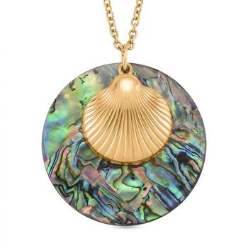 Abalone Muschel Jakobsmuschel-Design Anh&auml;nger mit Kette ca. 50 cm + 5 cm Extender, 316L Edelstahl, goldfarben