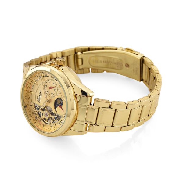 GENOA TIME V2 - Automatik-Armbanduhr, Mechanisches Uhrwerk, Edelstahlarmband, Goldfarben, Champagnerfarbenes Zifferblatt image number 5