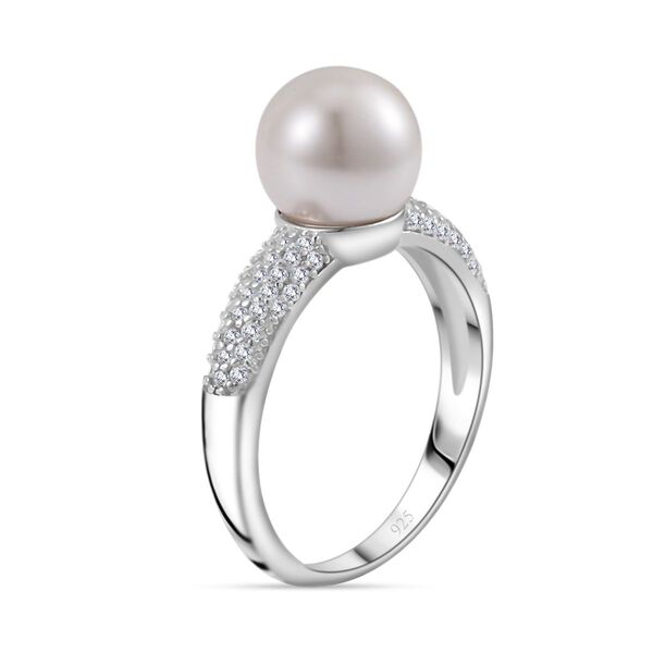 Weiße Muschelkernperle und Zirkonia Ring - 0,55 ct. image number 4
