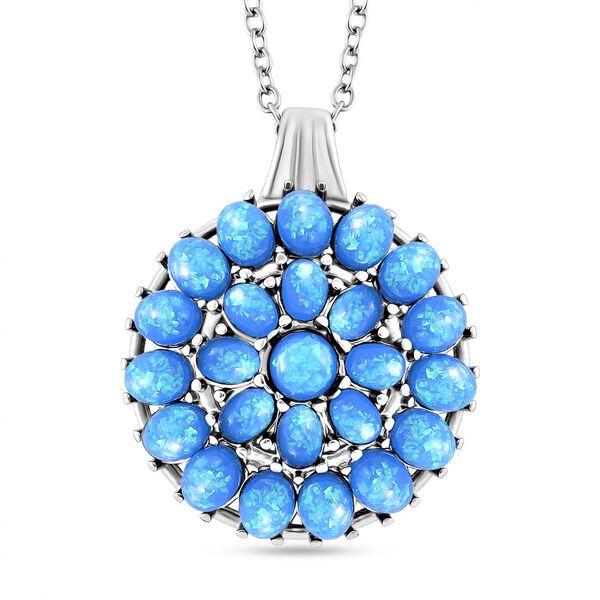 Simuliertes Hellblaues Opal Anh&auml;nger mit Kette ca. 50 cm + 5 cm Extender, 316L Edelstahl