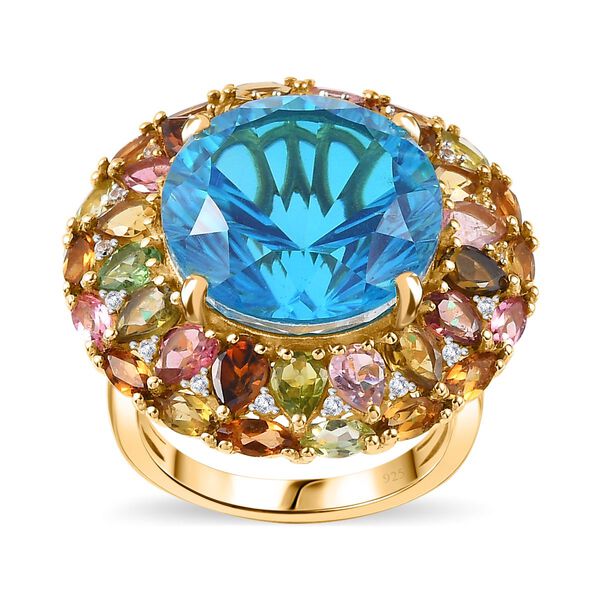 AA Blauer Quarz Triplett im Hanabi-Schliff, Zirkon und Multi-Turmalin Ring - 17,89 ct. image number 4