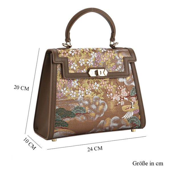 LA MAREY Crossbody Tasche aus 80% Seidenbrokat und 20% Echtleder, 24x10x20cm, Blau image number 6