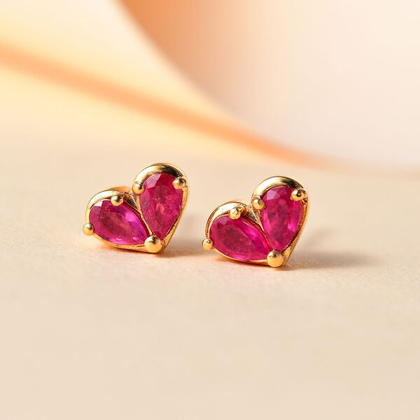 Afrikanischer Rubin (Fissure gef&uuml;llt) Ohrringe 925 Silber 750 Gelbgold Vermeil ca. 1.24 ct image number 2