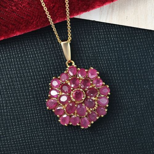 D’joy Afrikanischer Rubin (Fissure gefüllt) Schmuckset 925 Silber 750 Gelbgold Vermeil ca. 5,79 ct. image number 1