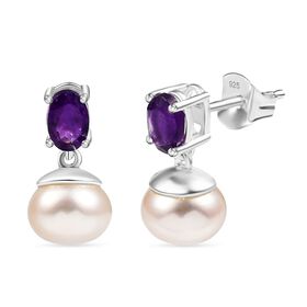 Süßwasser Perle und afrikanische Amethyst Ohrringe