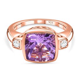 AAA Rose De France Amethyst, Weißer Zirkon Ring, 925 Silber rosévergoldet, (Größe 18.00) ca. 4.34 ct