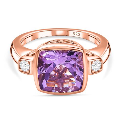 AAA Rose De France Amethyst, Weißer Zirkon Ring, 925 Silber rosévergoldet, (Größe 18.00) ca. 4.34 ct image number 0