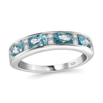 Blauer Zirkon, Wei&szlig;er Zirkon Ring 925 Silber rhodiniert (Gr&ouml;&szlig;e 19.00) ca. 1,62 ct