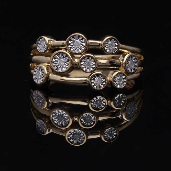 Wei&szlig;er Diamant Ring, 925 Silber Gelbgold Vermeil (Gr&ouml;&szlig;e 21.00) ca. 0.10 ct image number 3