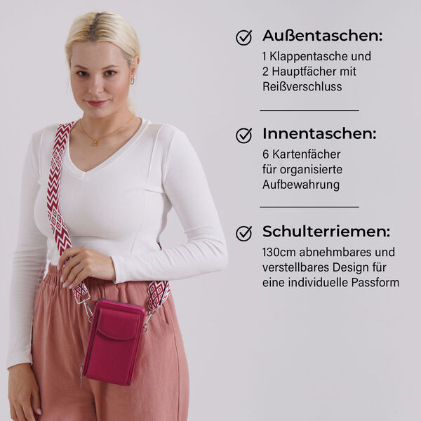 Crossbody Tasche mit RFID-Schutz, 11x6x17,5cm, Rot image number 3